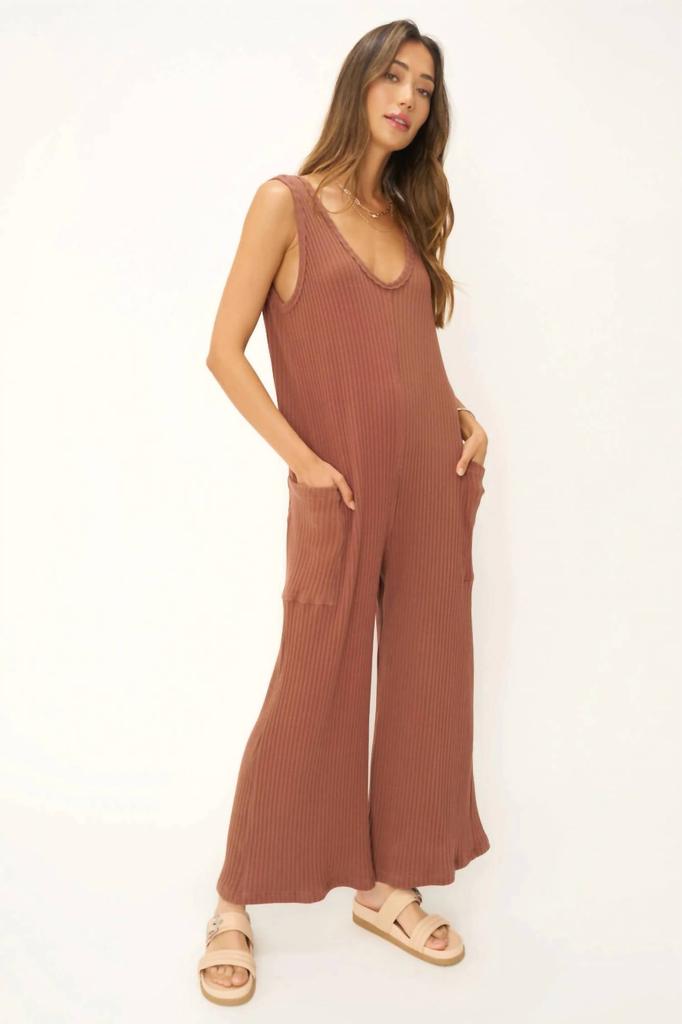 Project Social T Santa Maria Sweater Rib Jumpsuit In Root Beer