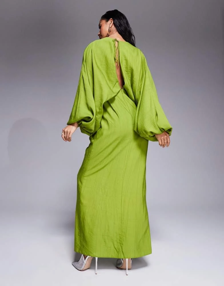 ASOS ASOS DESIGN Petite plunge elasticated maxi dress with blouson sleeve in lime green 2