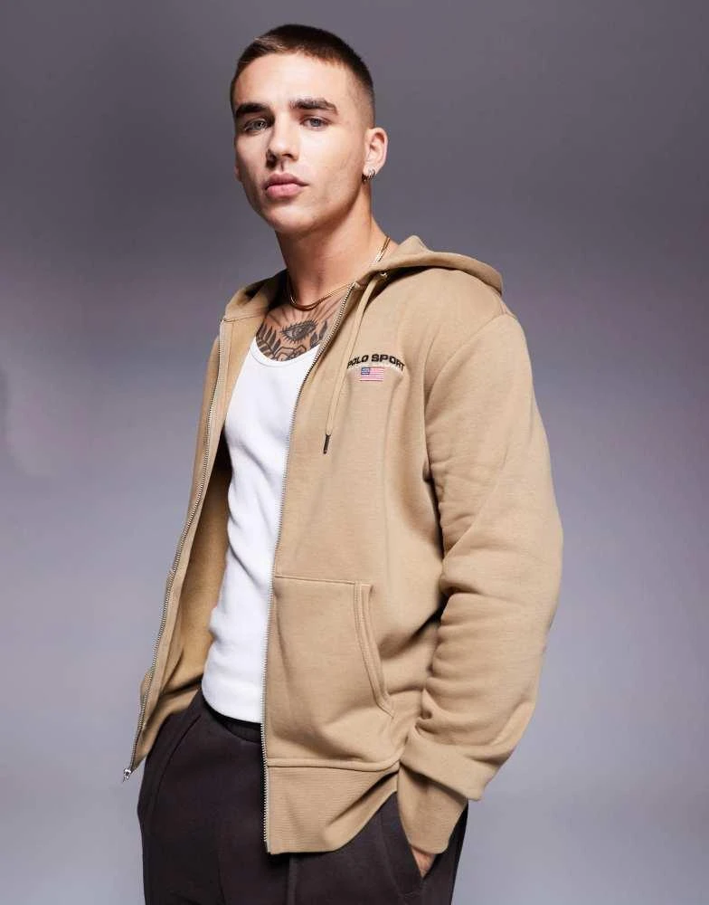 Ralph Lauren Polo Ralph Lauren Sports Capsule logo zip up hoodie in tan 1