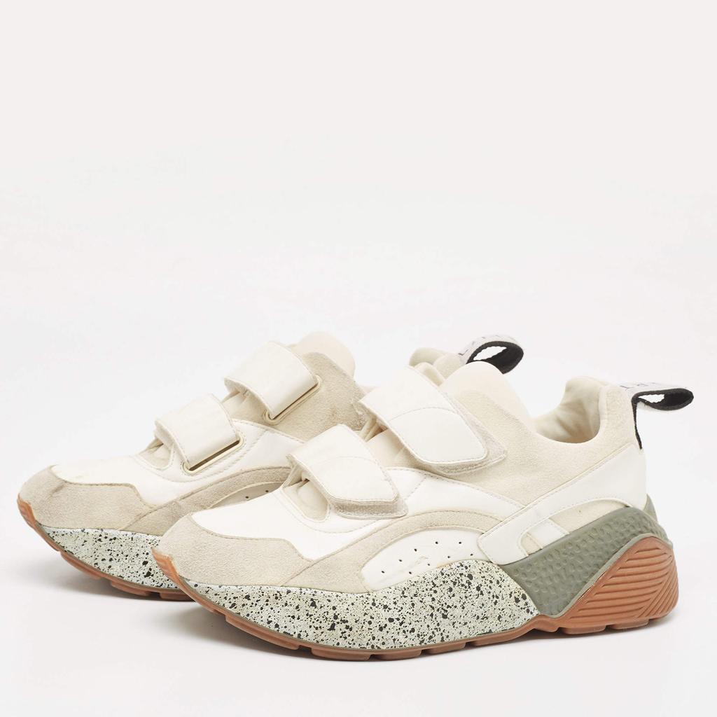 Stella McCartney Stella McCartney Cream/White Faux Suede And Faux Leather Eclypse Velcro Strap Sneakers Size 38