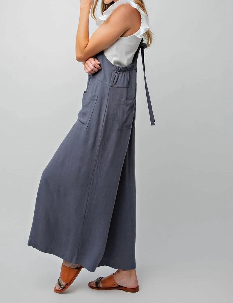 Easel Easel - Textured Linen Wide Leg Overalls 4