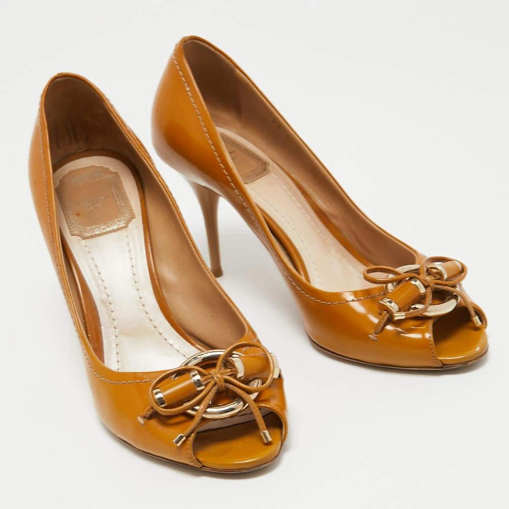 Dior Dior Brown Leather Bow Peep Toe Pumps Size 38.5 4