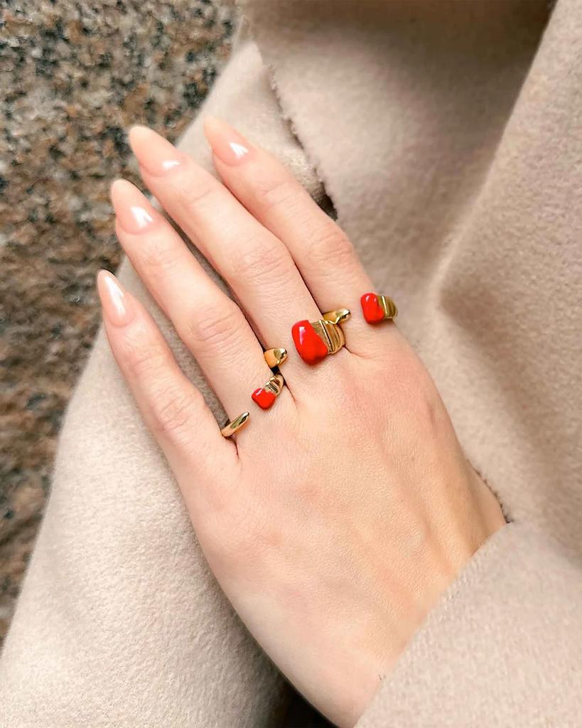 Mimi So 18K Yellow Gold Parsons Red Enamel Brush Ring, Size 6.5