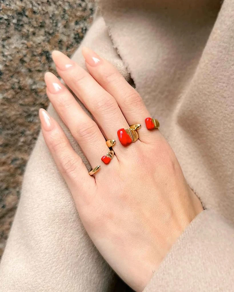 Mimi So 18K Yellow Gold Parsons Red Enamel Brush Ring, Size 6.5 2