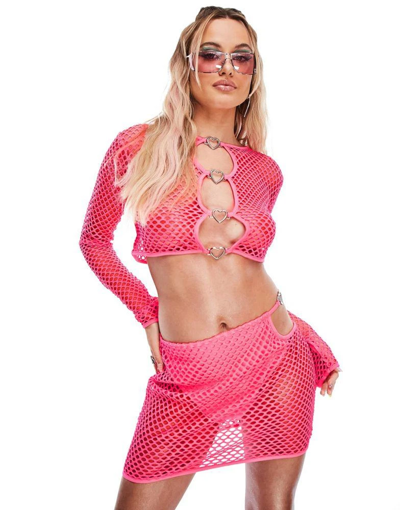 AsYou ASYOU festival ladder net heart cut out top co-ord in pink 3