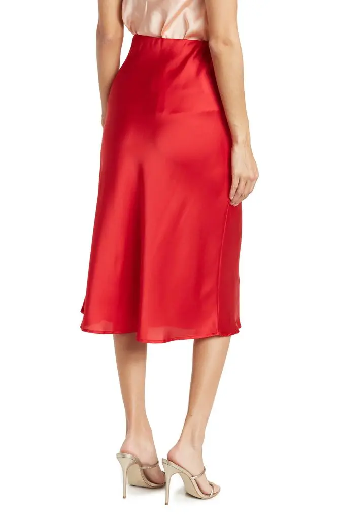 Renee C Solid Satin Midi Skirt 2