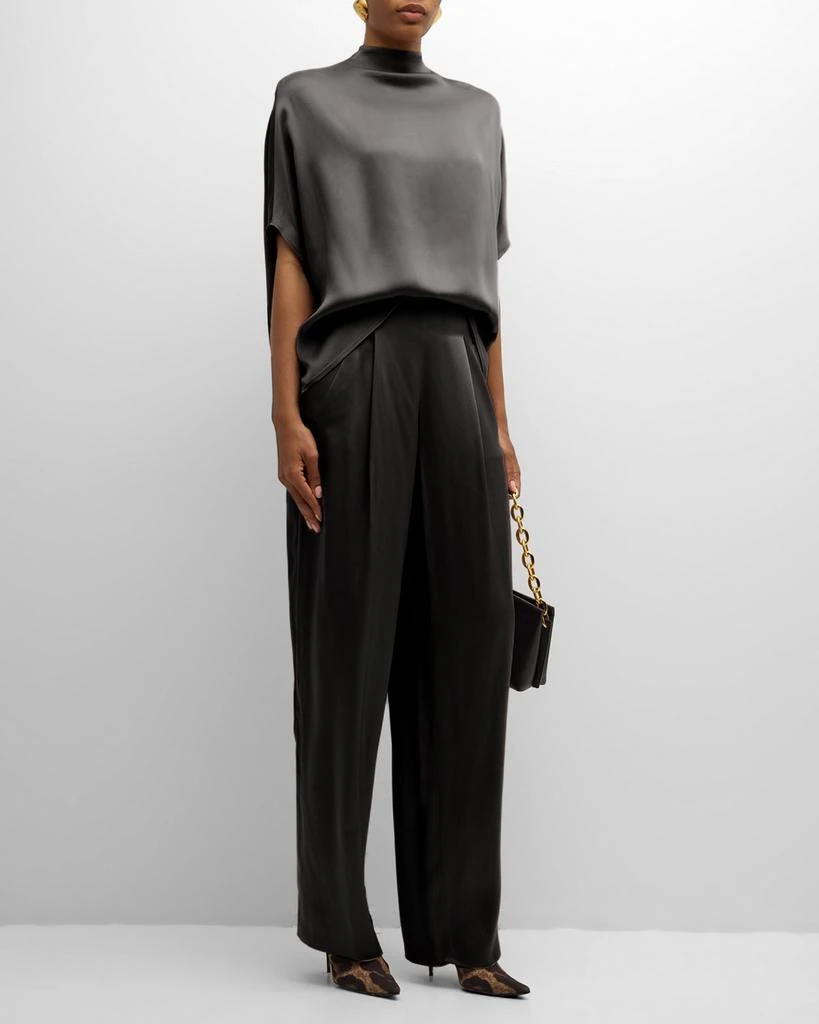 LAPOINTE High-Rise Satin Pleated Relaxed-Leg Pants 3