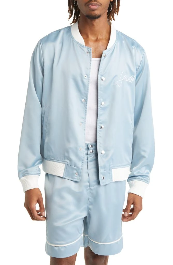 Native Youth Embroidered Logo Satin Bomber Jacket 1