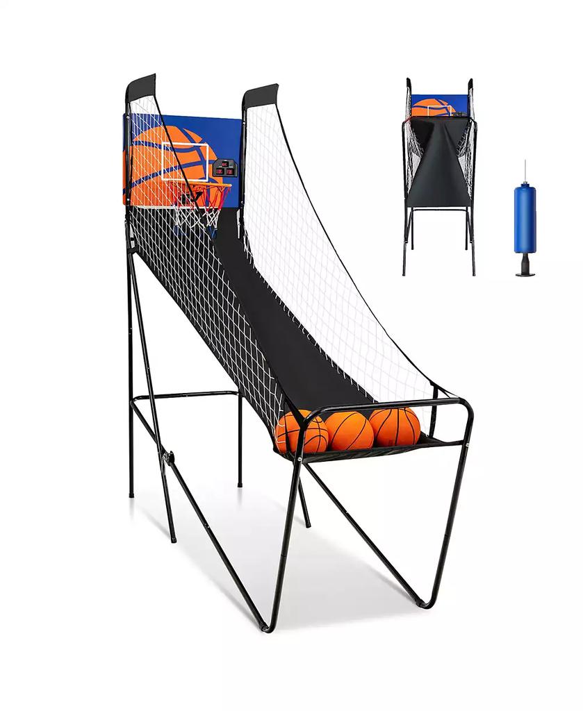 Costway Foldable Single Shot Basketball Arcade Game W/Electronic Scorer 3 Basketballs