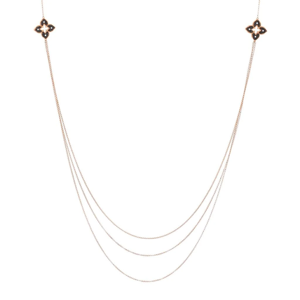 Roberto Coin Petite Venetian Princess Flower Three Strand Long Necklace 18K Rose Gold with Black and White Diamonds