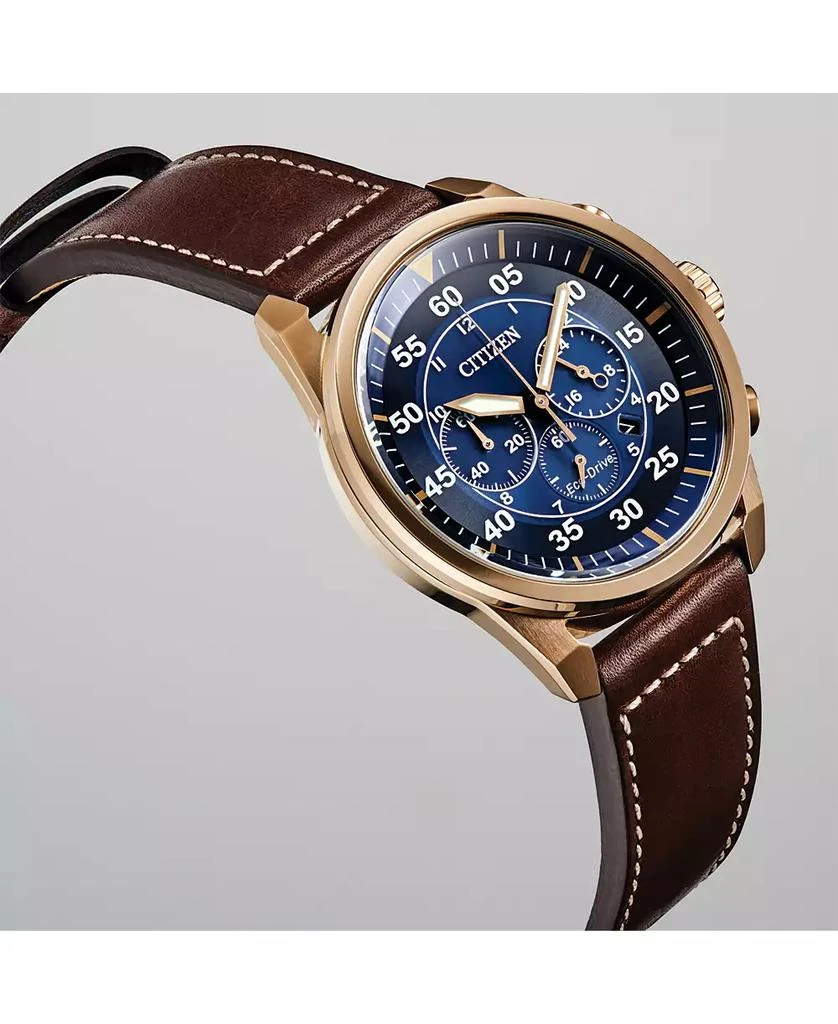 Citizen Eco-Drive Men's Chronograph Avion Brown Leather Strap Watch 48mm 4
