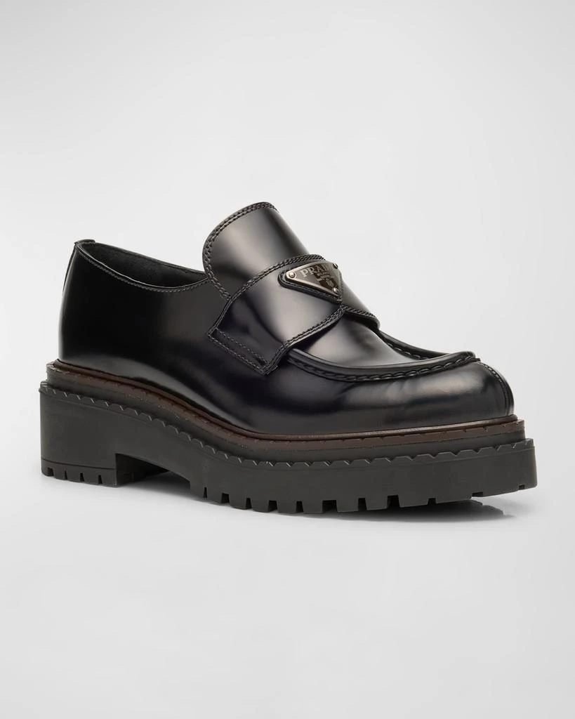 Prada Chocolate Calfskin Platform Loafers 3