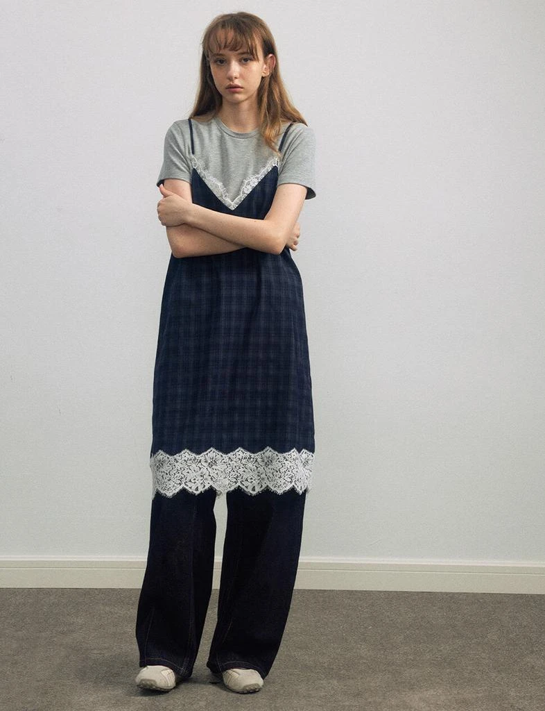 Pixie Market Plaid Lace Trim Dress