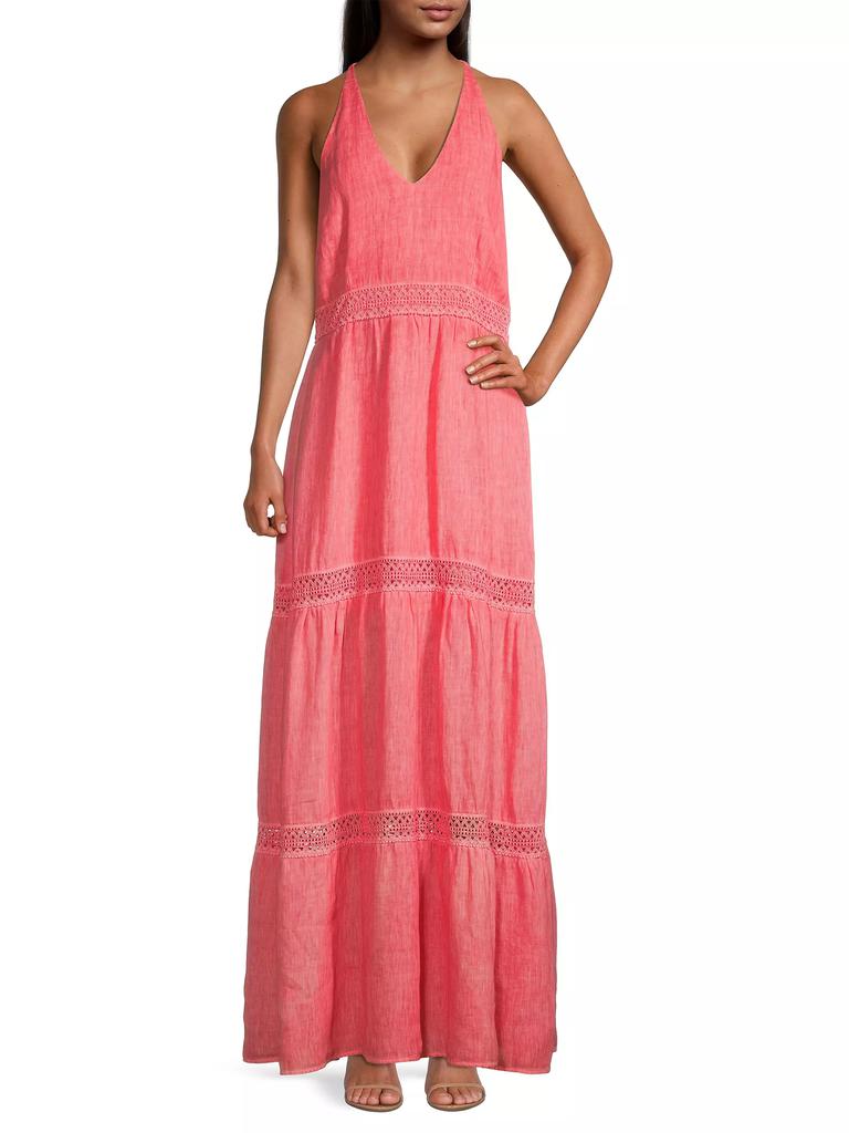 120% Lino Resort Linen Tiered Halter Maxi Dress