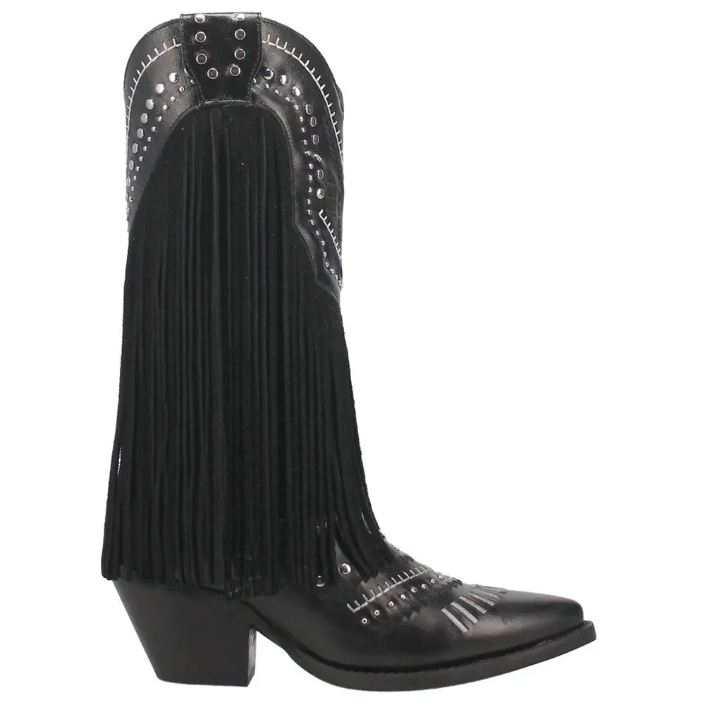 Dingo Gypsy Studded Fringe Metallic Snip Toe Pull On Cowboy Boots