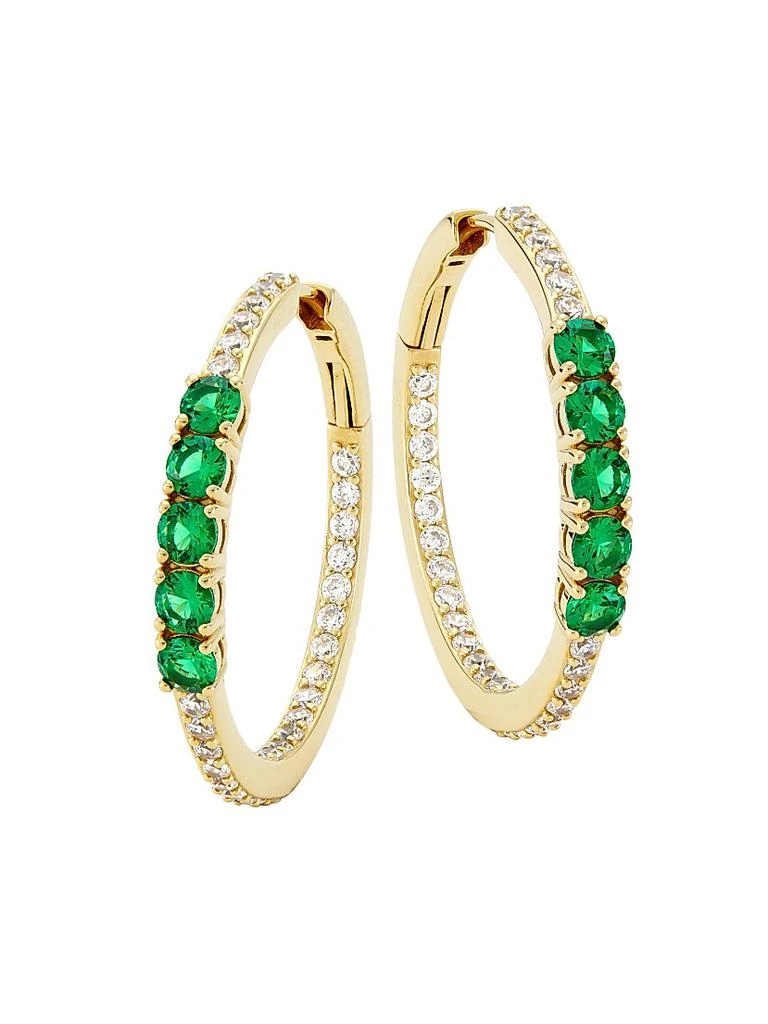 Adriana Orsini Loveall 18K-Gold-Plated, Cubic Zirconia, 
Faux Emerald Medium Hoop Earrings 1