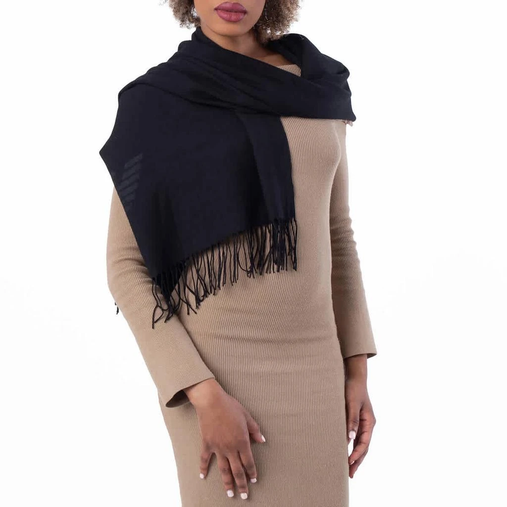 Emporio Armani Eagle Print Fringed Scarf