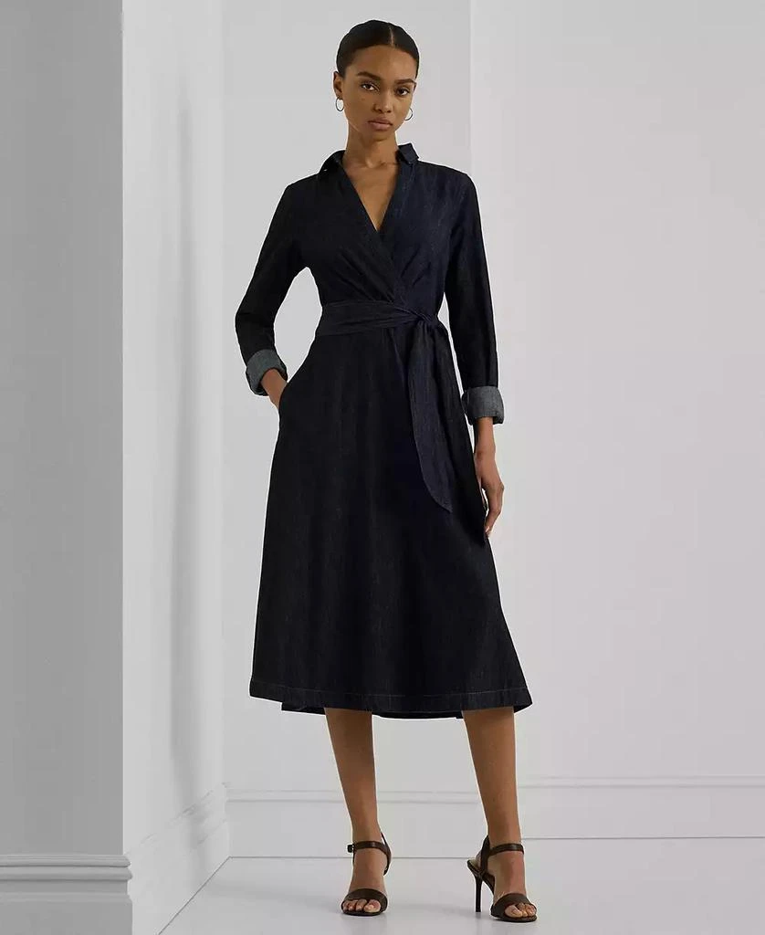 Ralph Lauren Women's Self-Belt Long-Sleeve Surplice Georgette Midi Dress 1