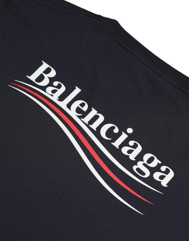 Balenciaga Dark Blue Cotton Logo Crew Neck Short Sleeves T