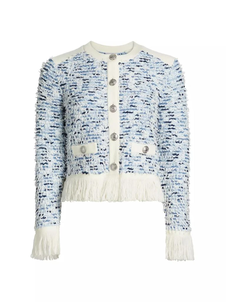 Milly Fringe-Trimmed Tweed Cardigan Jacket 1