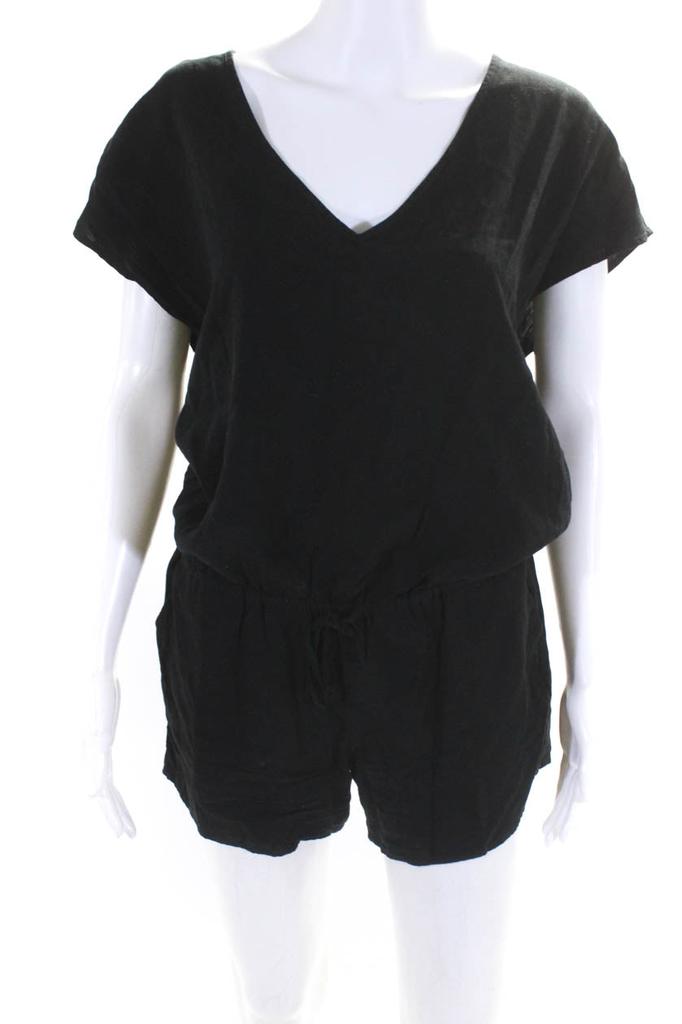 J. Crew J Crew Women's Short Sleeve Tie Waist V Neck Romper Black