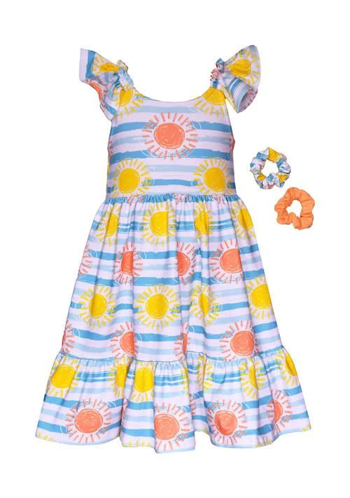 Bonnie Jean Jean Girls 4 6X Sun And Sea Printed Dress With Scrunchies 1