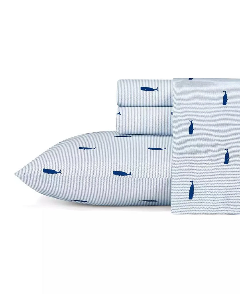 Nautica Whale Stripe Cotton Percale 4-Piece Sheet Set, King 3