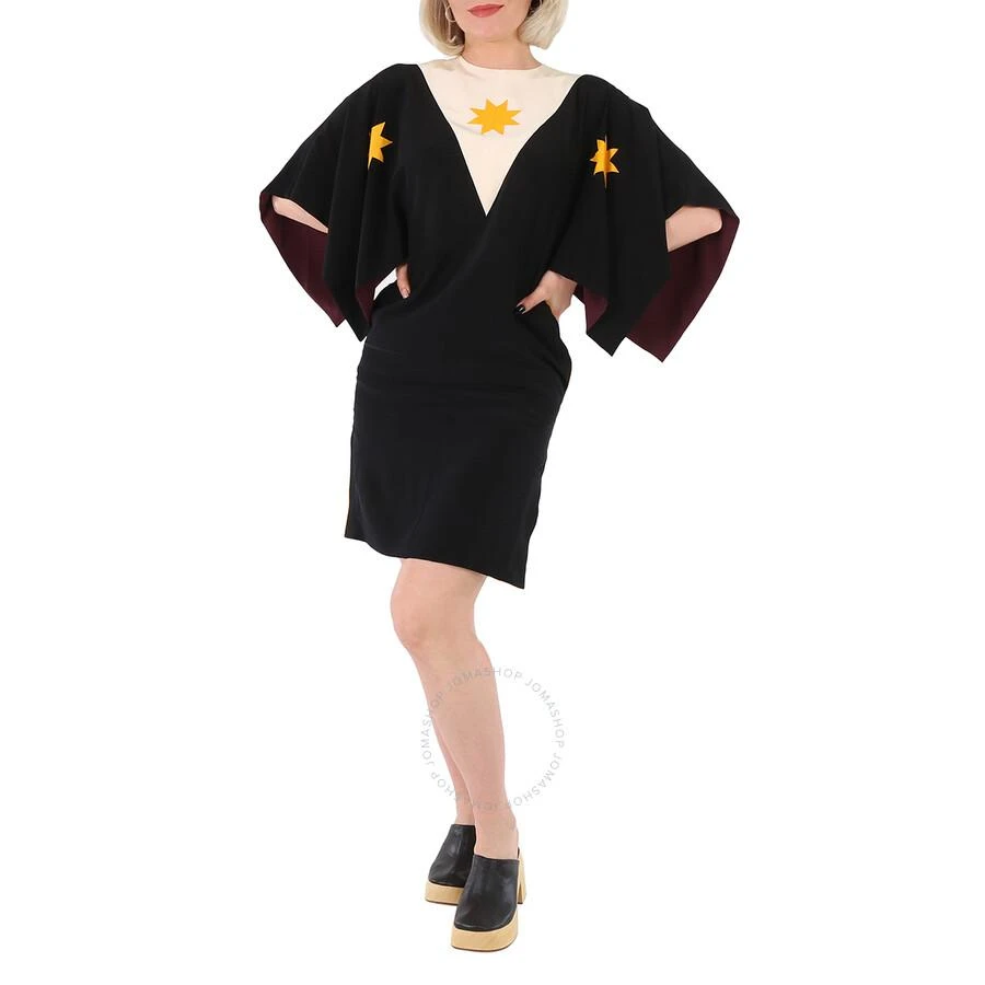 Burberry Ladies Black Geometric Print Silk Crepe De Chine Cape Sleeve Dress 2