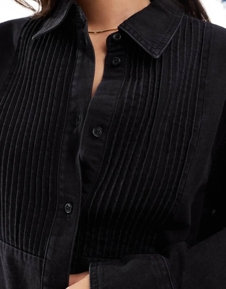 & Other Stories & Other Stories denim shirt with pleat detail in black 3