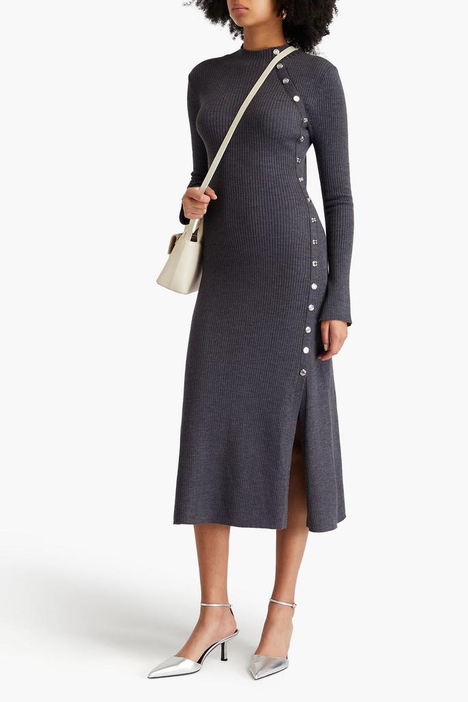 Maje Button-embellished ribbed-knit midi dress