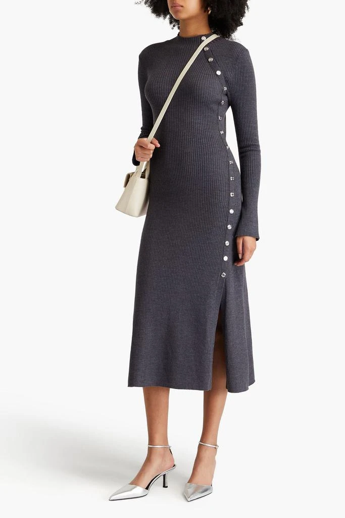 MAJE Button-embellished ribbed-knit midi dress 2