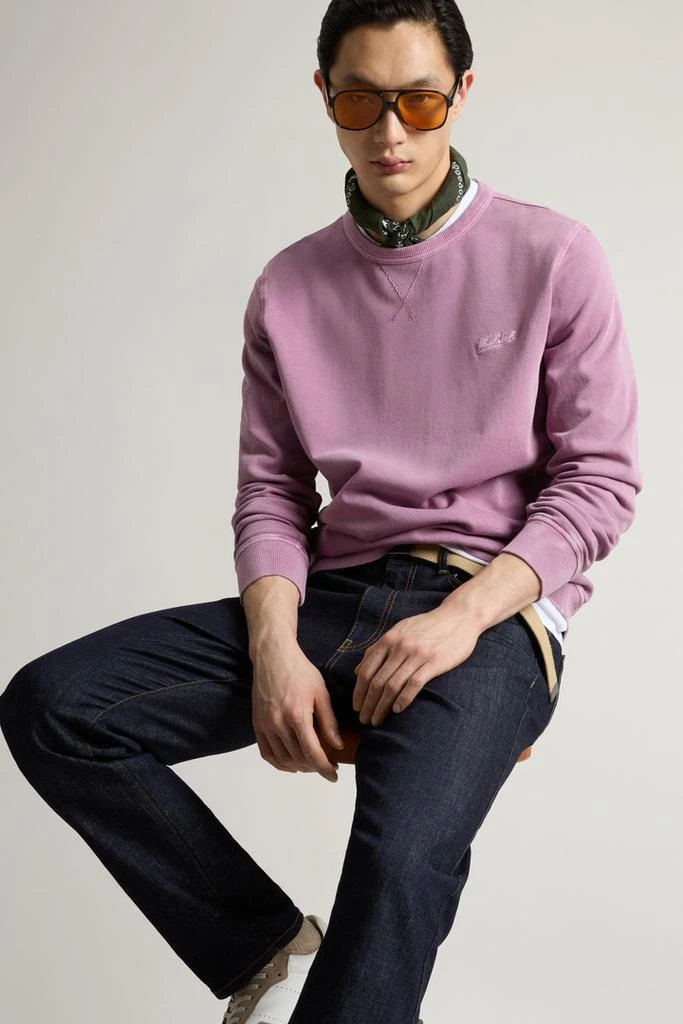 Woolrich Garment-Dyed Crewneck Sweatshirt in Light Pure Cotton - Men - Blue 4