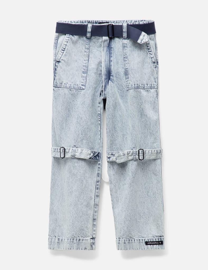 99%IS- DENIM WASHED BONDAGE PANTS