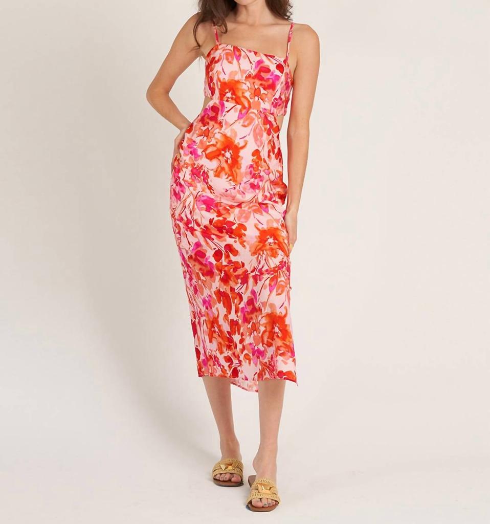 En Creme En Creme - Sleeveless Floral Print Back Tie Midi Dress