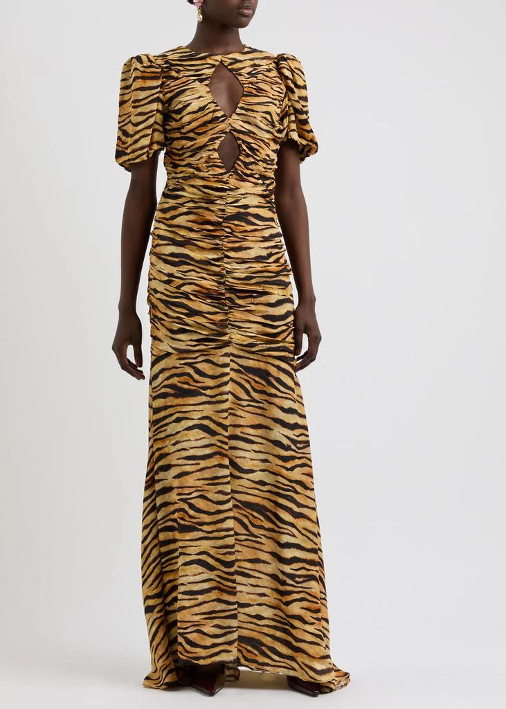 DE LA VALI Olympia tiger-print crepe de chine maxi dress 2