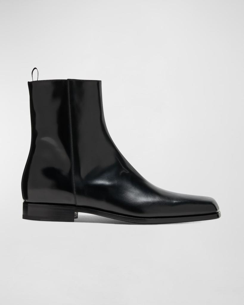 Prada Men's Jokoto Leather Zip Ankle Boots - Free Shipping