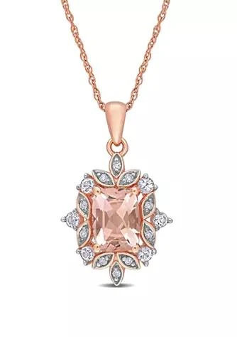 Belk 
Co. 1.3 ct. t.w. Morganite, 1/3 ct. t.w. Sapphire, and 1/10 ct. t.w. Diamond Accent Pendant with Chain in 10K Rose Gold