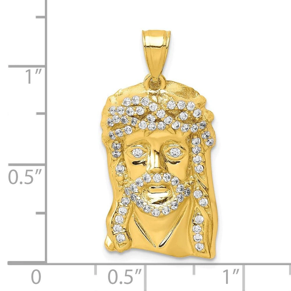 Diamond2Deal 10k Yellow Gold Cubic Zirconia Micropave Jesus Face Pendant 4