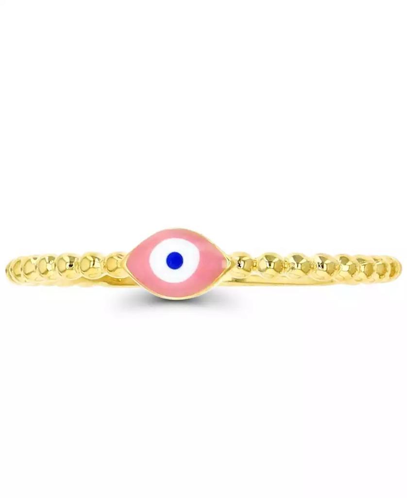 Macy's Macy’s Enamel Evil Eye Beaded Ring in 14K Yellow Gold Over Sterling Silver