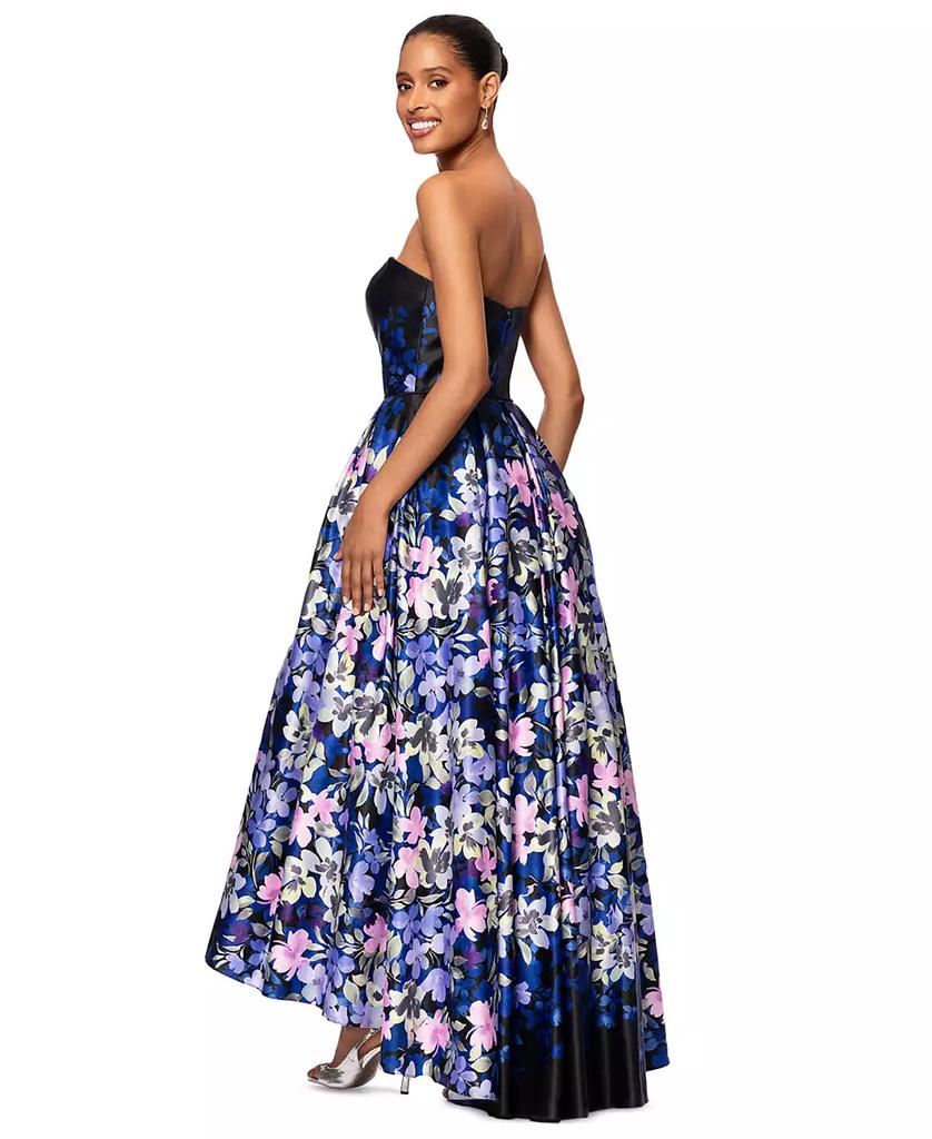 Betsy & Adam Women's Floral-Print Strapless Ball Gown