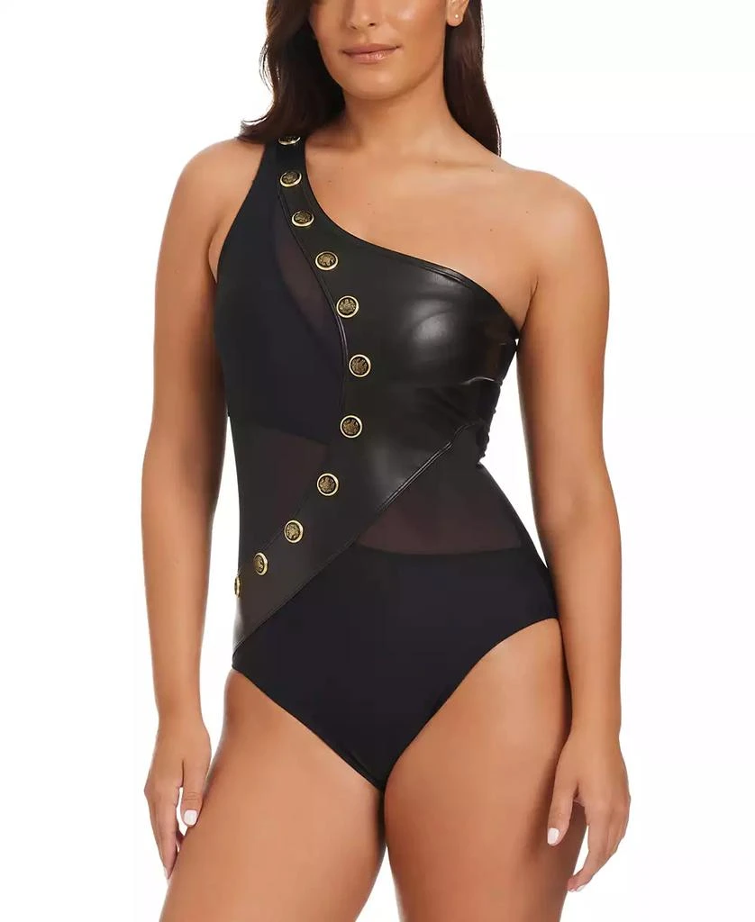 Beyond Control Women's Faux-Leather One-Shoulder One-Piece Swimsuit 3