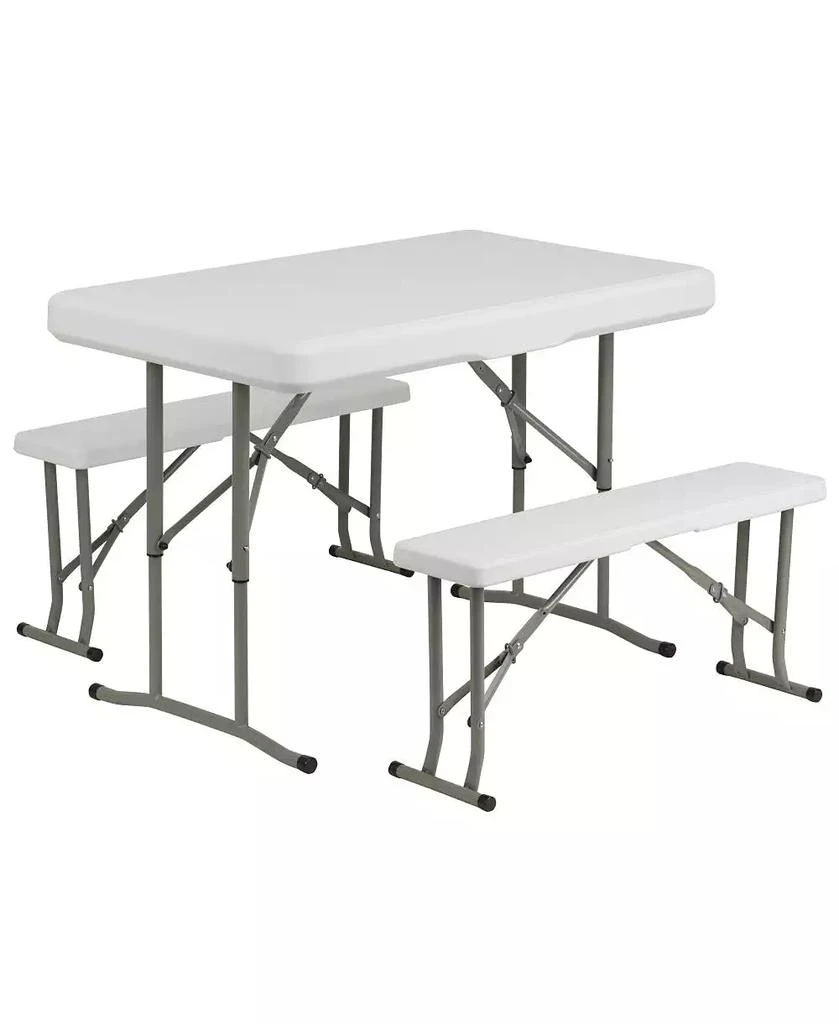 EMMA+OLIVER Portable Tailgate, Camping Or Event Set With White Pop Up Event Canopy Tent With Carry Bag And Folding Table With Benches Set 6