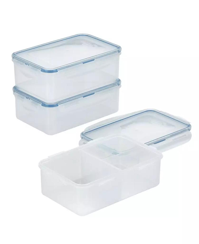 Lock & Lock Easy Essentials On the Go Meals Divided Rectangular Food Storage Containers, 34-Ounce, Set of 3