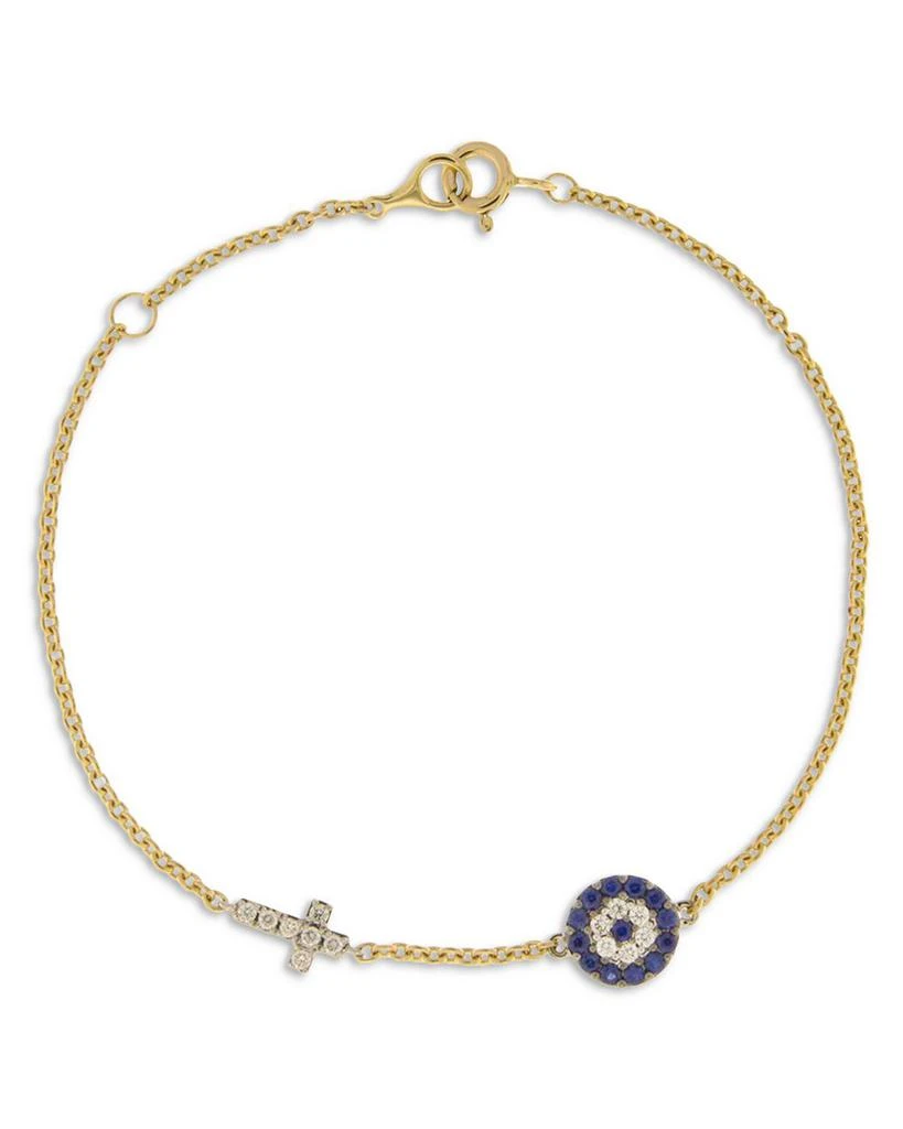Bloomingdale
s Blue Sapphire 
Diamond Evil Eye 
Cross Link Bracelet in 14K Yellow Gold 1