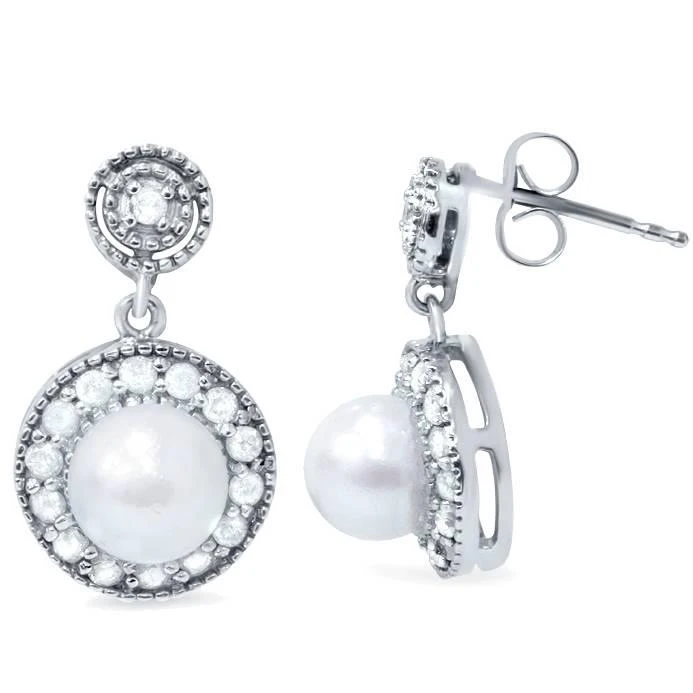 Pompeii3 3/8ct Diamond
Pearl Vintage Gatsby Style Earrings 10K White Gold