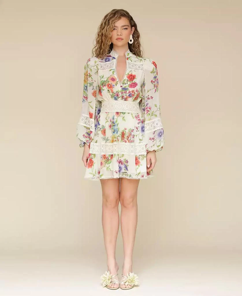 Avec Les Filles Women
s Floral Lace-Trim Chiffon Dress 3