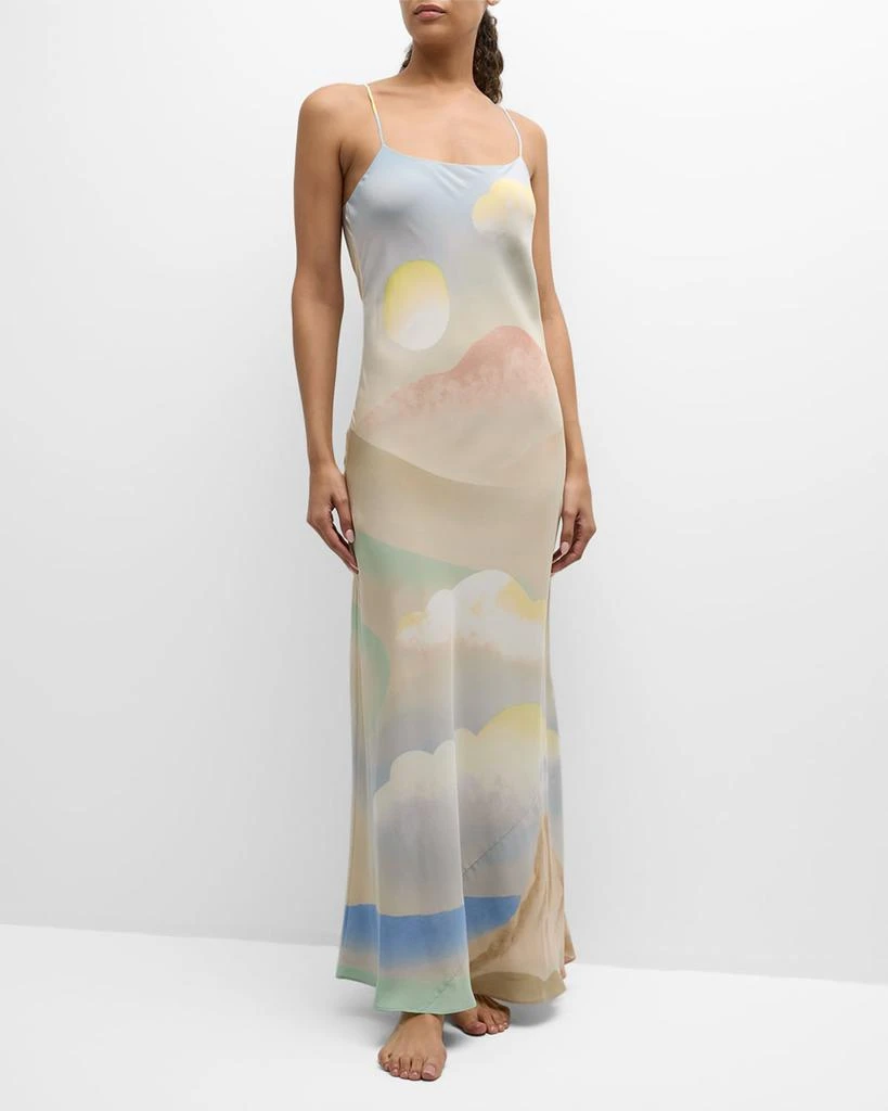 OLIVIA VON HALLE Olympia Landscape-Print Silk Slip Dress 3