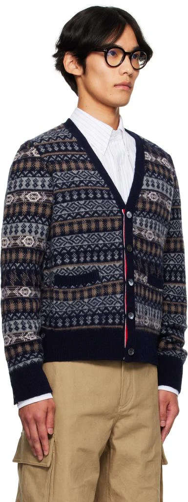 Thom Browne Navy Funmix Fair Aile Jacquard V-Neck Cardigan 2