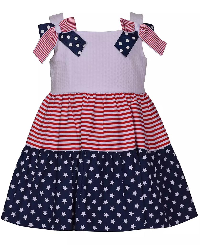 Bonnie Baby Baby Girls Americana Mixed Print Bow Shoulder Dress