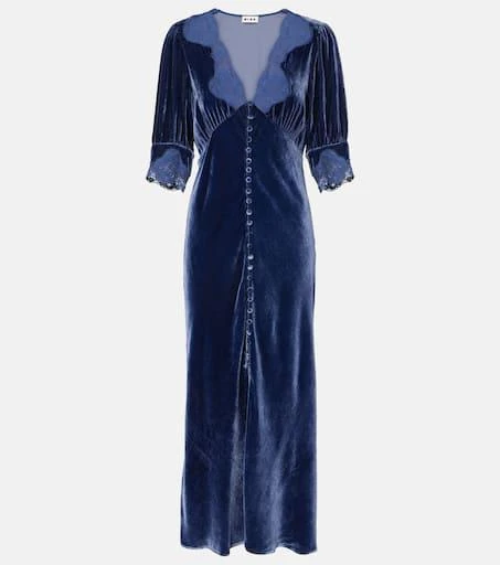 Rixo Simone lace-trimmed velvet maxi dress 1